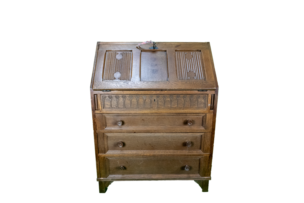 Ouderwetse Bureaukast – Hout met Klapbare Laptopklep