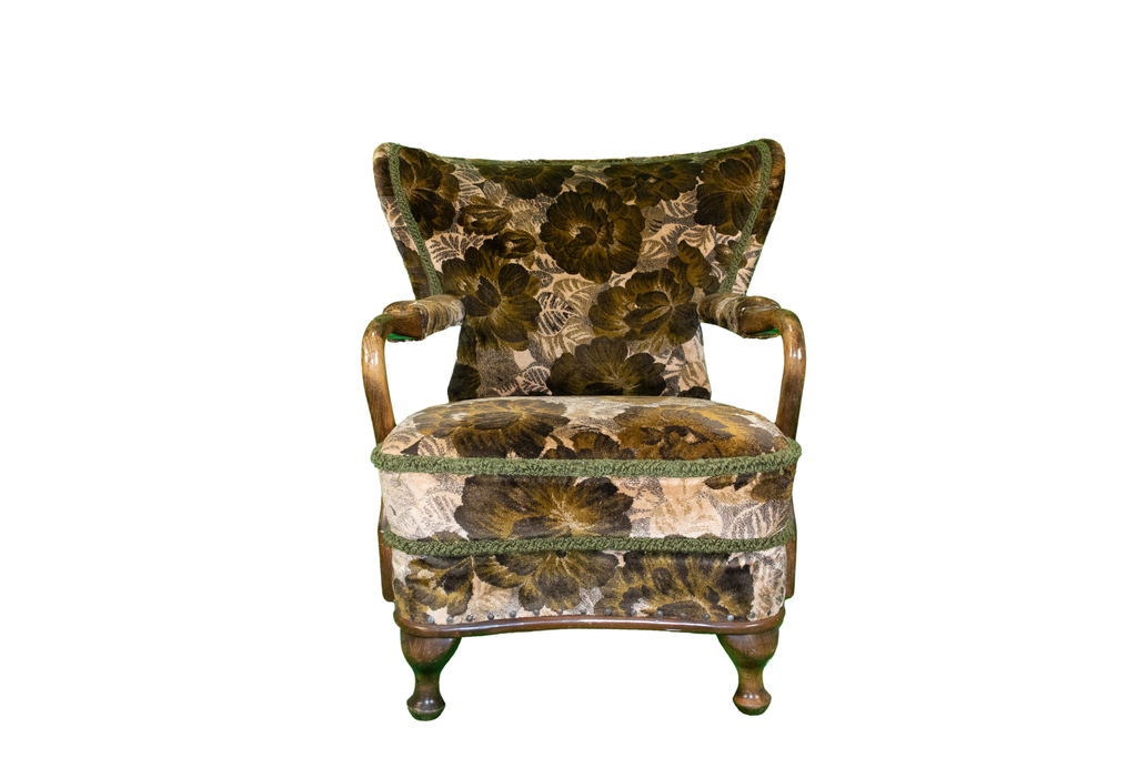 Bedrukte Bloemenstoel – Grijs met Donker Bloemenpatroon