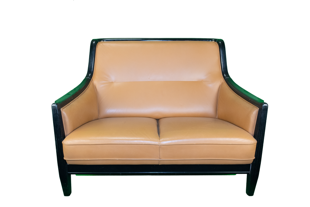Luxe love seat – bruin leder met zwarte omlijsting
