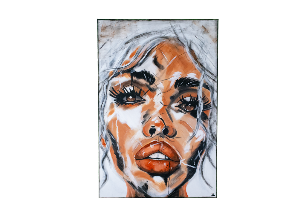 Schilderij “Gezicht met Wit Haar” – Grote Hedendaagse Kunst door Jolanda Lonissen